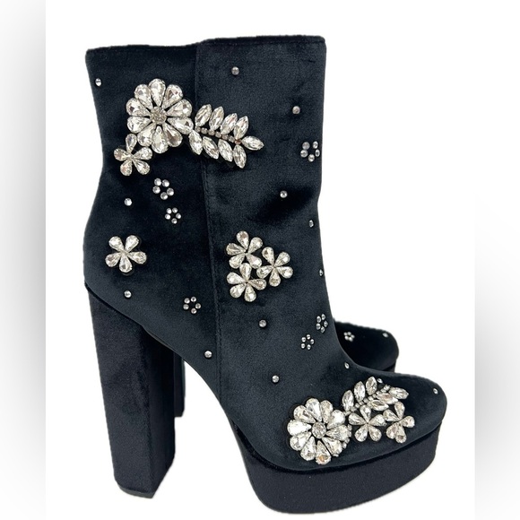 NEW - Express Rhinestone Embellished Platform Heeled Ankle Boots - Size 6 - Picture 7 of 12